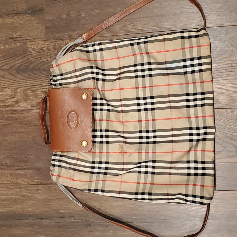 Burberry London plaid drawstring backpack